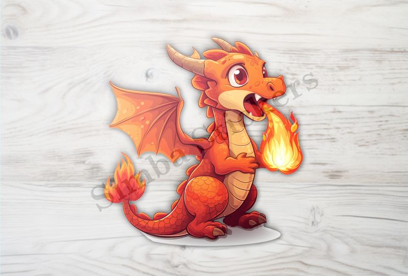 Cute red dragon trying to hold fire