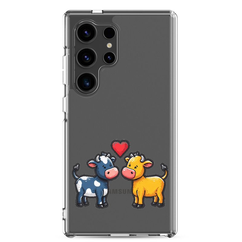 Clear Case for Samsung, Cattle, bull and cow in love, colourful , heart in picture, fvta2y