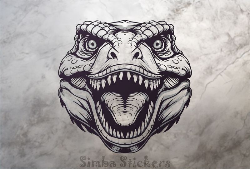 Dinosaur roaring, showing teeth, outline art