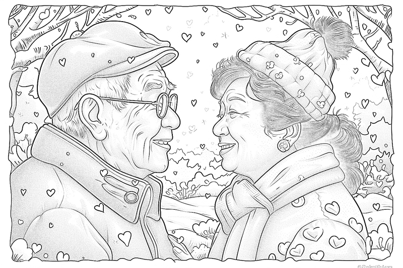 Colouring pages, bundle of people, grandparents in love, 10 images