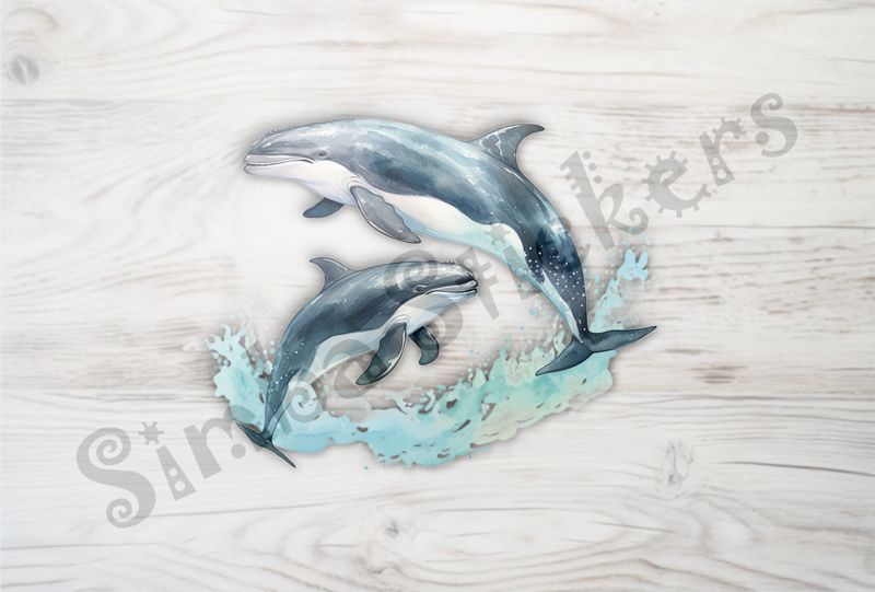 Whales leaping out of water synchronously