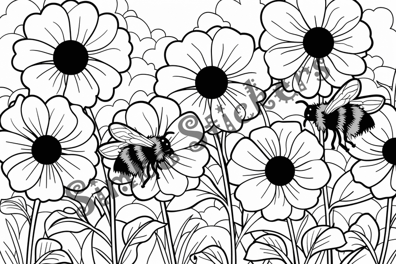 Colouring pages, bundle of bees, 50 images