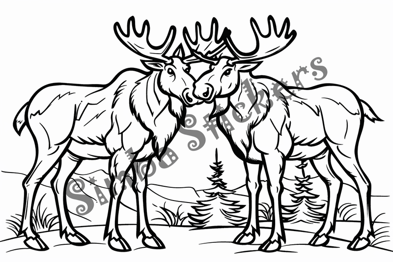 Colouring pages, Bundle of cute moose in love, 25 images