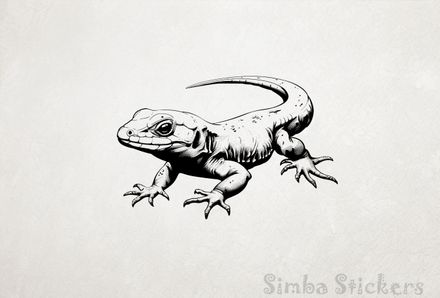 Lizard side-glancing on all fours, outline art