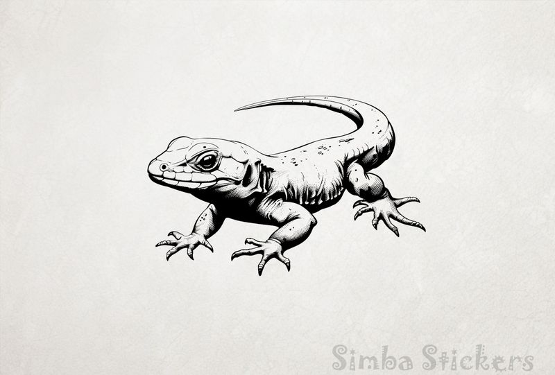 Lizard side-glancing on all fours, outline art