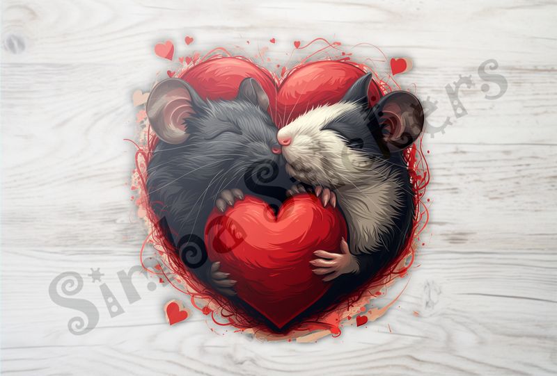 Mice in love holding onto smaller Valentine&#x27;s heart tightly, inside larger heart