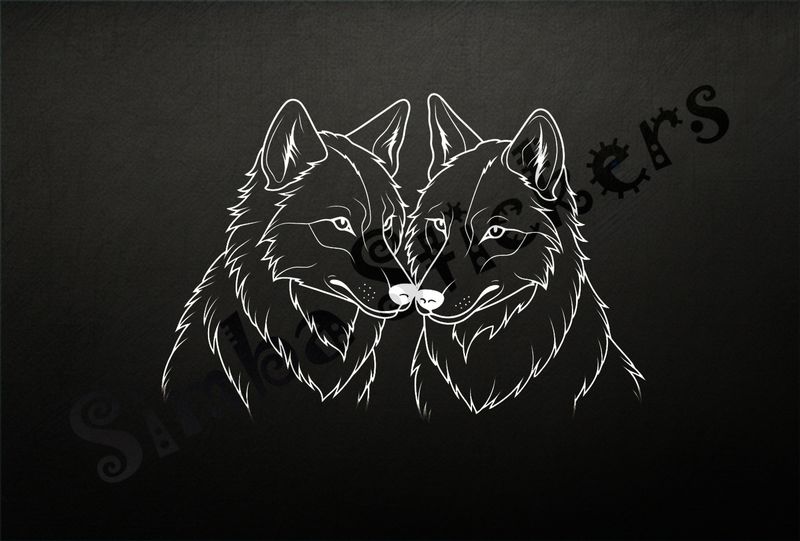 Wolves nose-to-nose in love, outline art