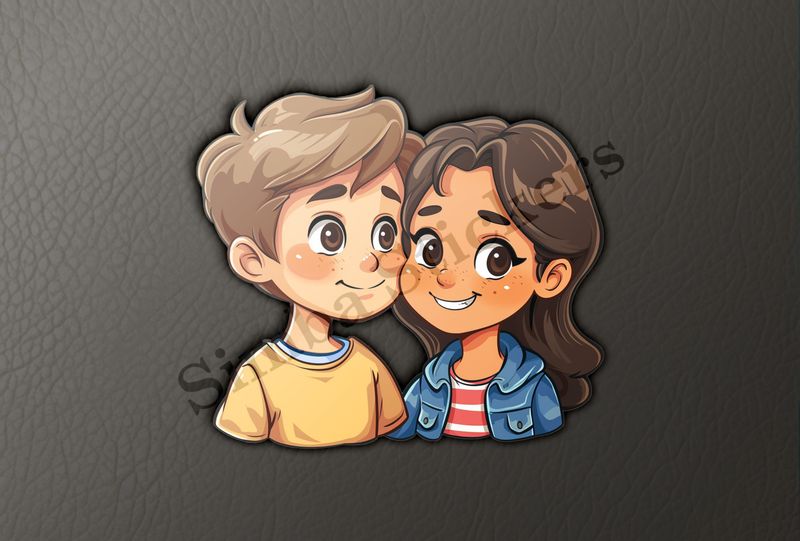 Girl and boy with rosy cheeks, smiling