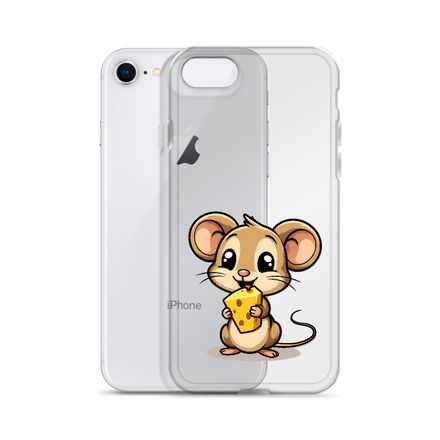 Clear Case for iPhone, Small Mouse happily licking large chunk of cheese, pqapy6