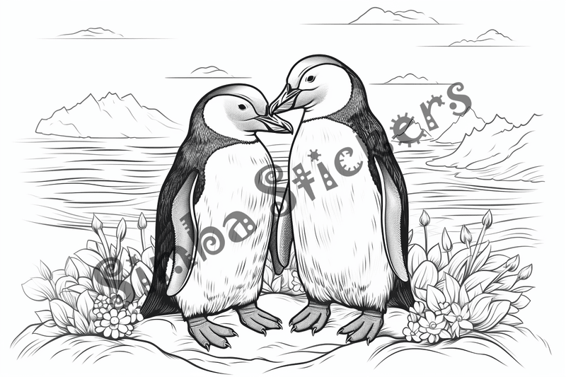 Colouring pages, bundle of penguins in love, 10 images