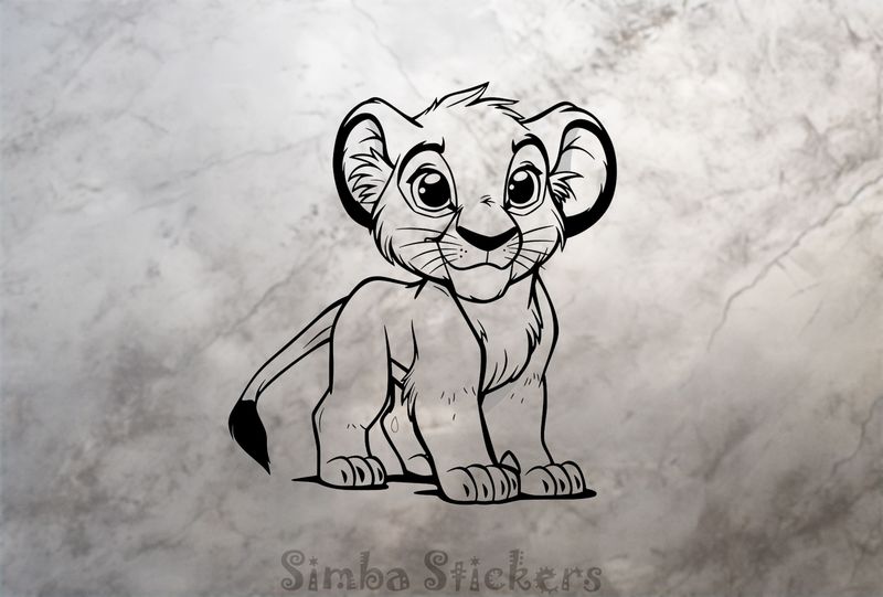 Lion cub looking surprised, outline art, femkgl