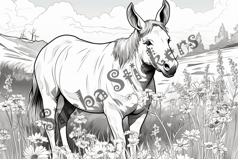 Colouring pages, bundle of singular donkeys, 10 images