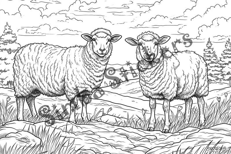 Colouring pages, bundle of sheep, 25 images 2
