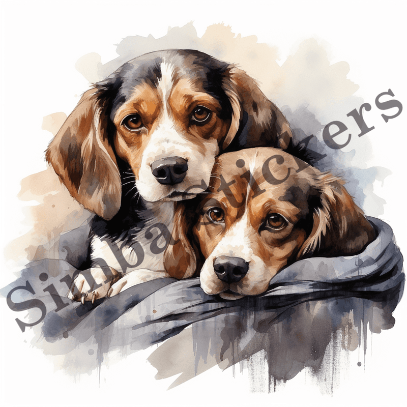 Beagle dogs cuddling, image set, 10 images