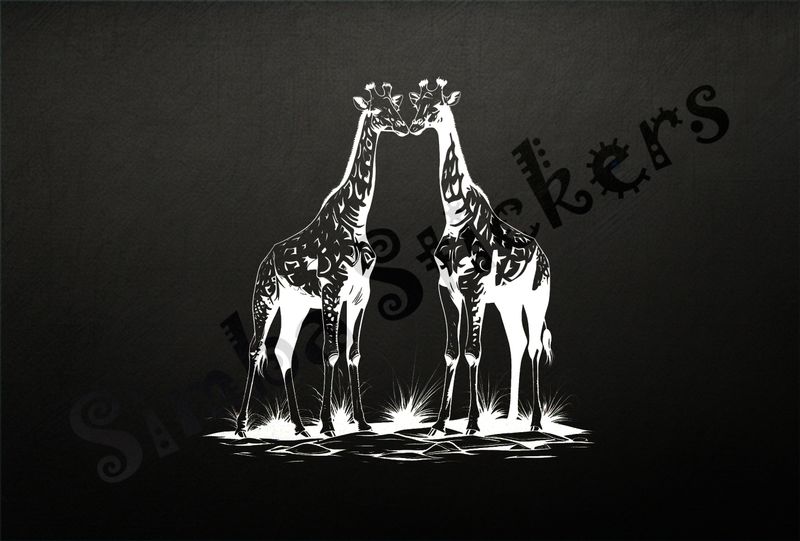 Giraffes nose-to-nose in the Savanna, outline art