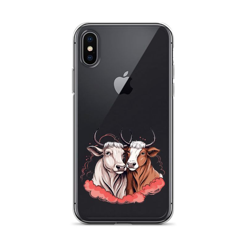 Clear Case for iPhone, Bull and cow, romantic, reddish clouds, qoucds