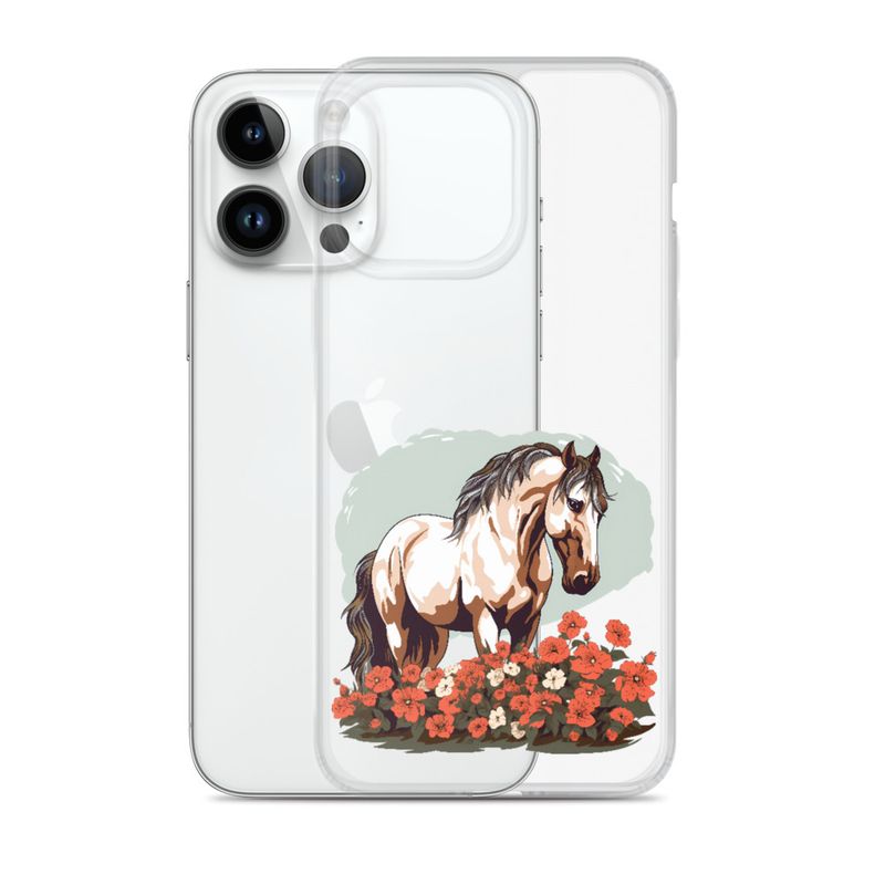 Clear Case for iPhone, Brown horse in field of red flowers, n4w2fj