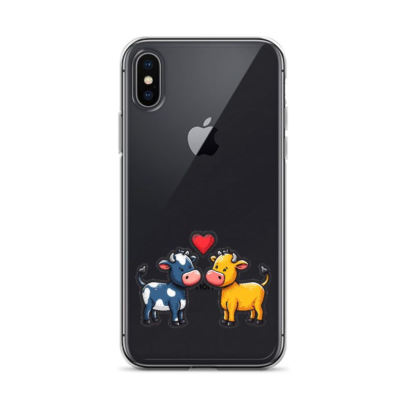 Clear Case for iPhone, Cattle, bull and cow in love, colourful , heart in picture, fvta2y
