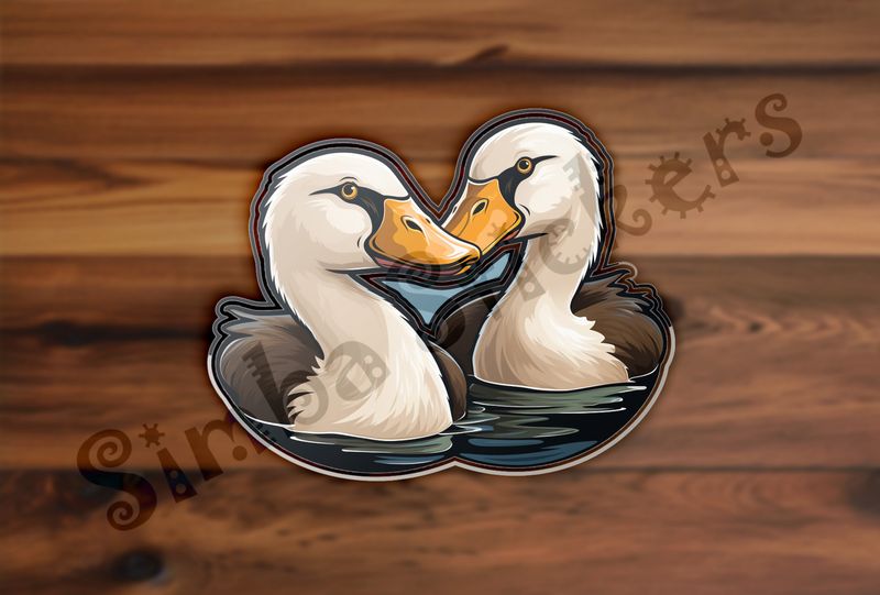Ducks beak-to-beak in love in water