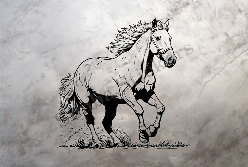 Horse galloping, outline art