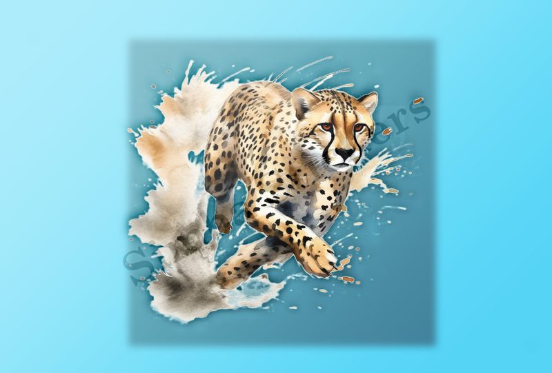 Cheetah running , watercolour
