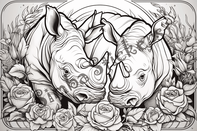 Colouring pages, bundle of rhinos in love, 25 images
