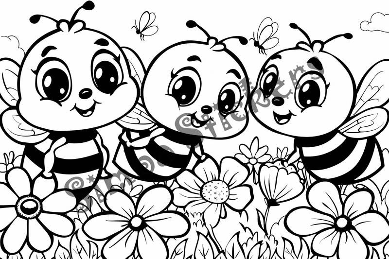 Colouring pages, bundle of bees, 25 images 2