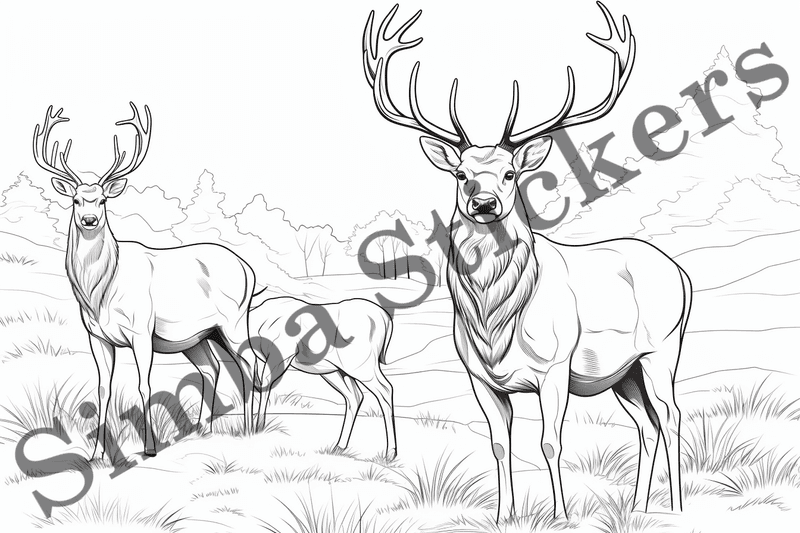 Colouring pages, bundle of deer, 10 images