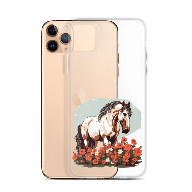 Clear Case for iPhone, Brown horse in field of red flowers, n4w2fj