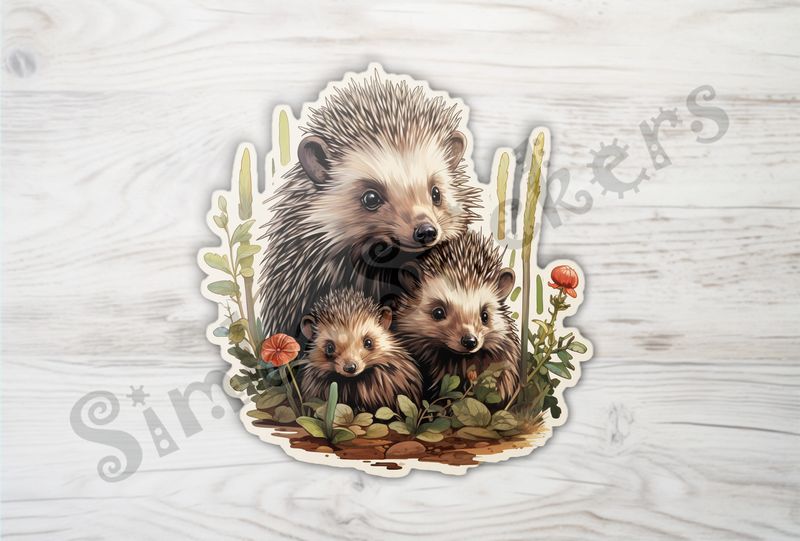 Porcupine mother with 2 babies