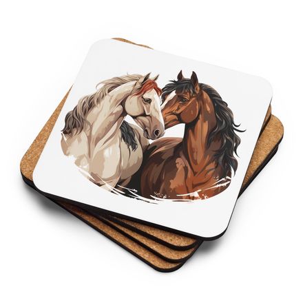 Cork-Back Coaster, Horses nose-to-nose, jbgjpy, mirrored