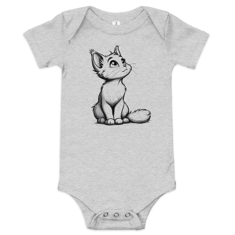 Baby Short Sleeve One Piece, 3-24 Months, Cat kitten sitting up, looking cute