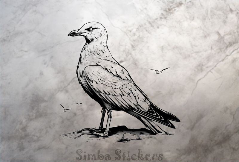 Seagull by the beach, outline art, pmym1f