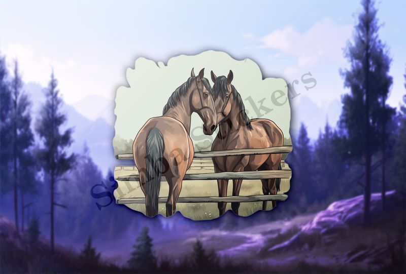Two brown horses separated by fence