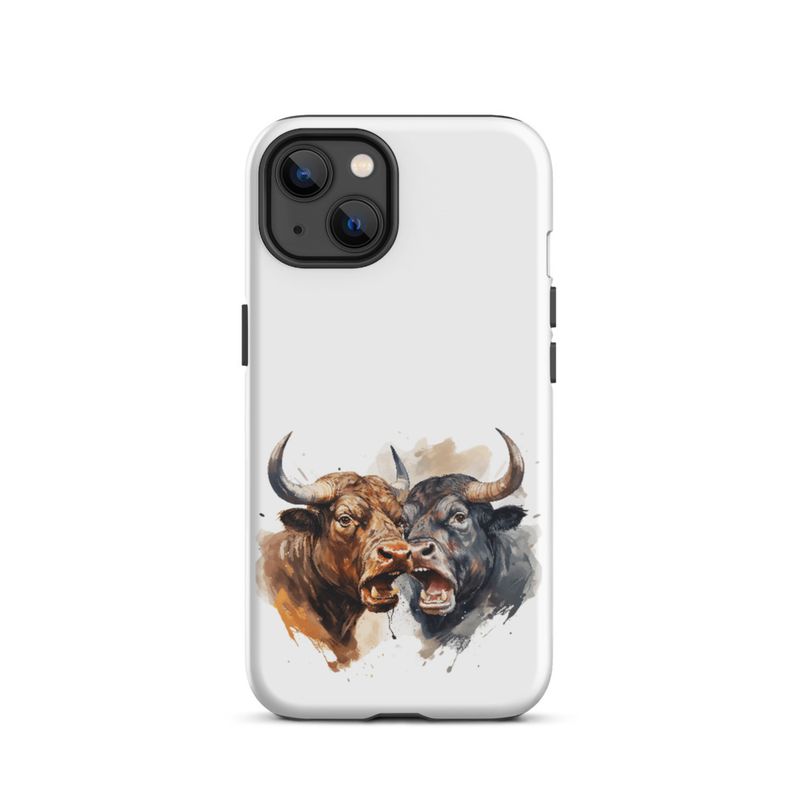 Tough Case for iPhone, Bulls facing up to each other, watercolour, dx5eff