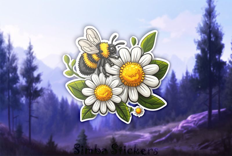 Bee buzzing around daisy flowers