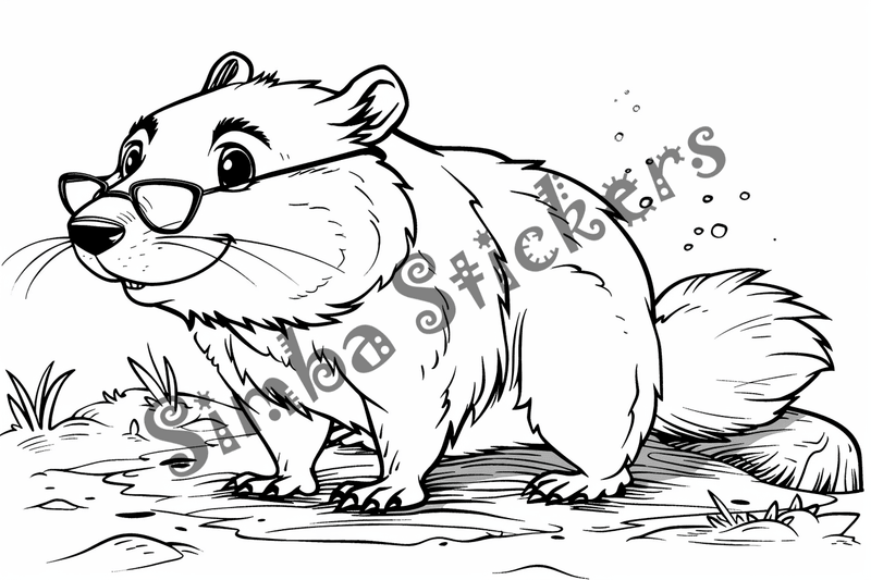 Colouring pages, bundle of singular beavers, 25 images