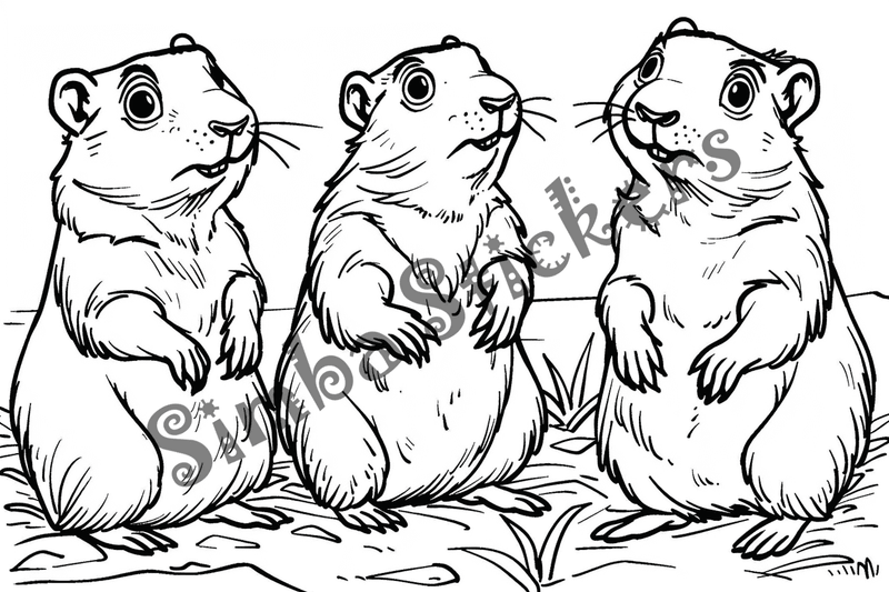 Colouring pages, bundle of groundhogs, 50 images 2
