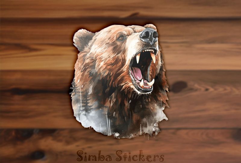Bear growling, forest foreground, watercolour, dpd3ro