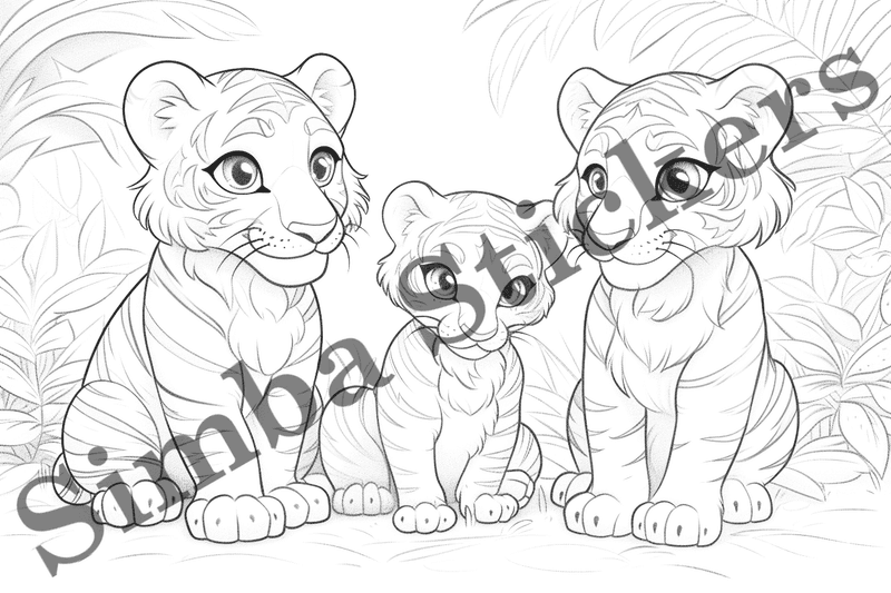 Colouring pages, bundle of tigers, 10 images