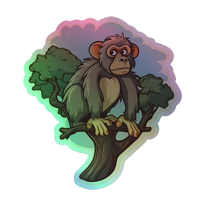 Kiss-Cut Holographic Stickers, Baboon on branch in a tree 
