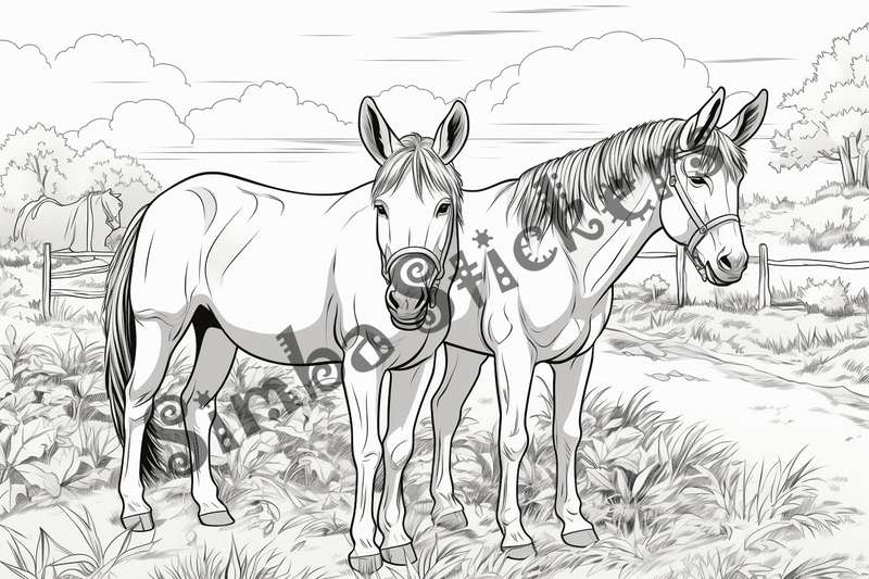 Colouring pages, bundle of mules, 25 images