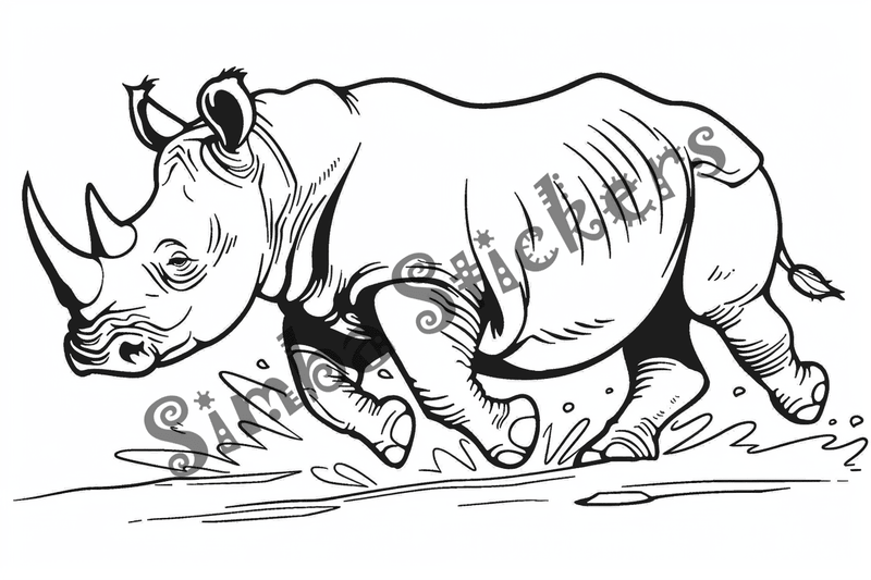 Colouring pages, bundle of rhinos running, 10 images