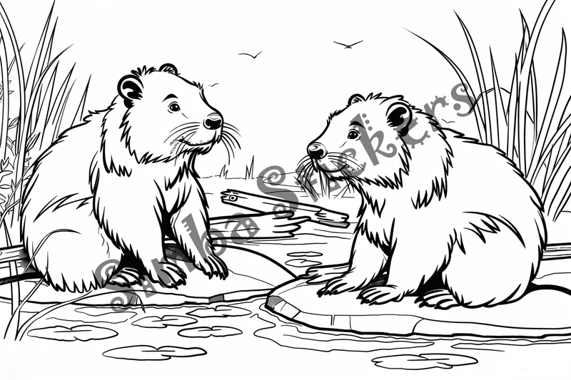 Colouring pages, bundle of beavers, 50 images