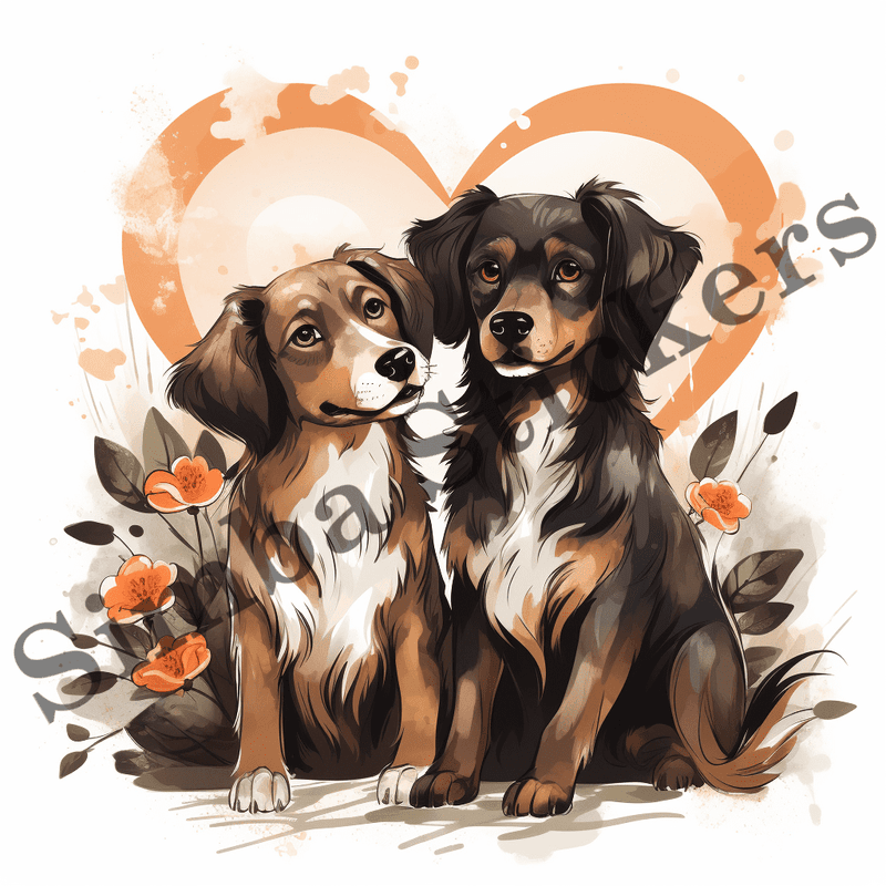 Dogs in love, watercolour, image set, 10 images