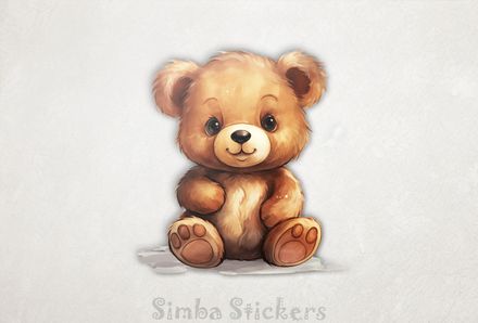 Cartoonish cute bear cub sitting down, watercolour, dd0ca2