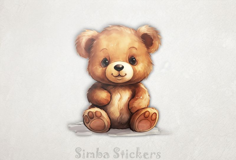 Cartoonish cute bear cub sitting down, watercolour, dd0ca2