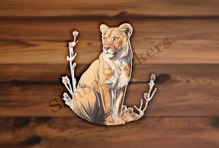 Female lion sitting in the Savanna