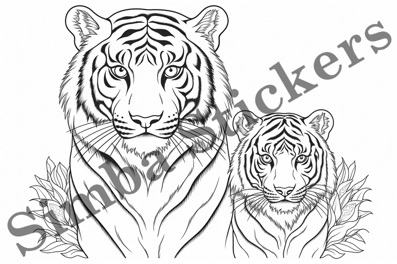 Colouring pages, bundle of tigers, 25 images