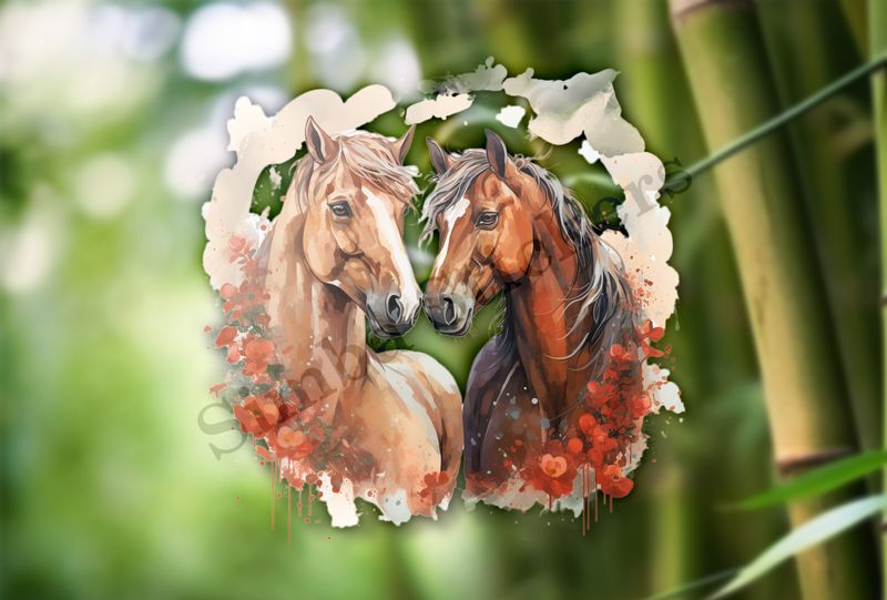 Horses in love, watercolour